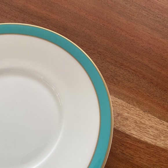 Crate & Barrel tea cup saucer set white teal gold fine bone China coffee - Picture 5 of 13